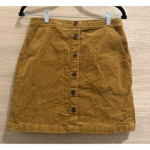J.Crew Women's Yellow Brown Corduroy Skirt Button Detail Size 6 Style BA838
